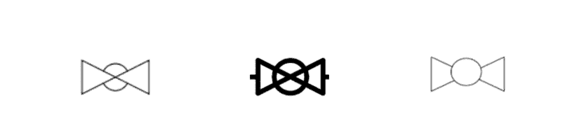 Three possible representations of a ball valve